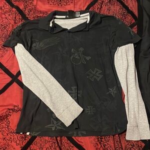 attached thermal sleeve vintage long sleeve y2k polo style shirt